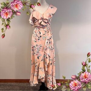 Floral Pink Ruffle Maxi Dress